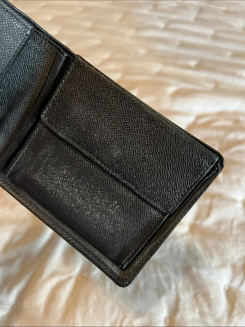 ✨Louis Vuitton Black Textured Leather Wallet with Subtle LV Stamp✨